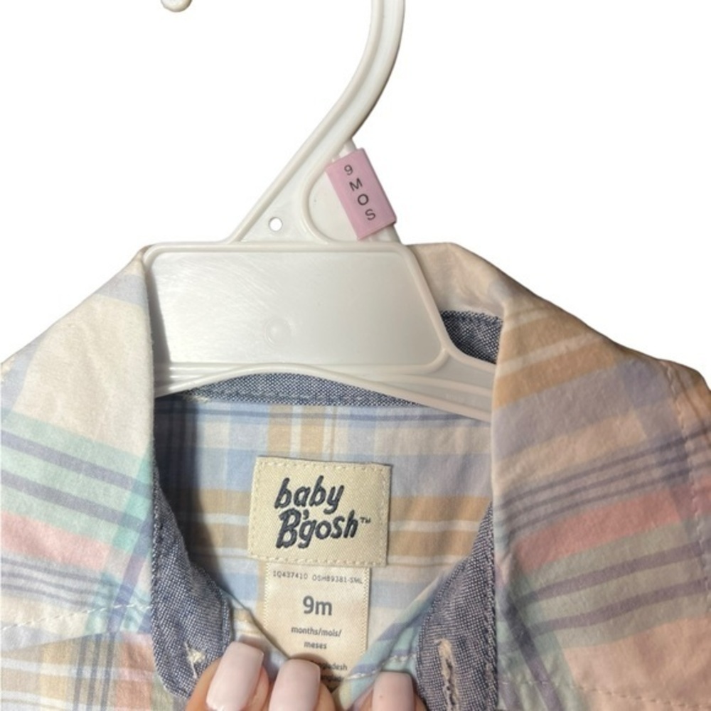 Baby B'gosh Classic Button-Front Bodysuit Plaid‎ Collared Size 9 Months NWT - Picture 3 of 3